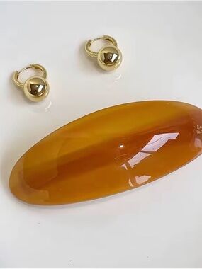 Amber Oval Resin Hair Barrette with Gold Tones